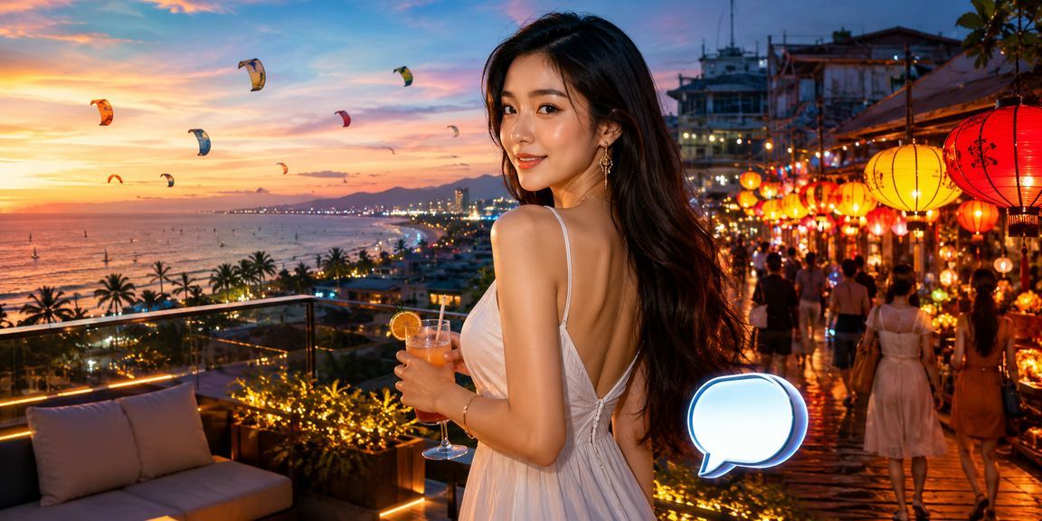Chợ đêm Mũi Né náo nhiệt, người dùng sử dụng ứng dụng iun88 trên điện thoại để đọc kèo và giải trí