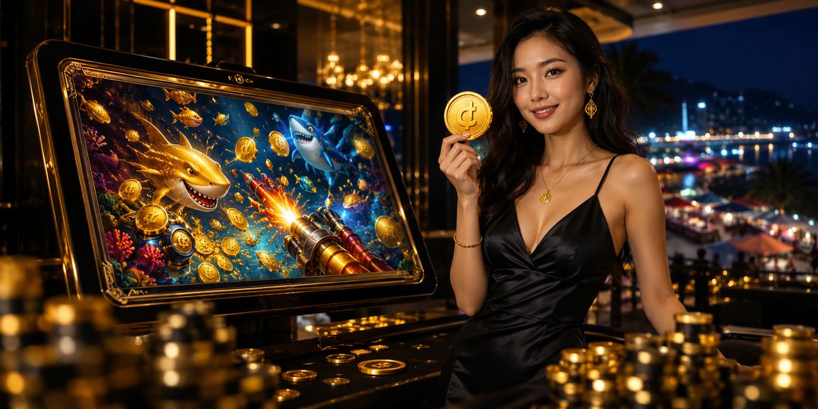 Ánh đèn neon rực rỡ tại Phú Quốc về đêm, người chơi trải nghiệm game bắn cá trên điện thoại
